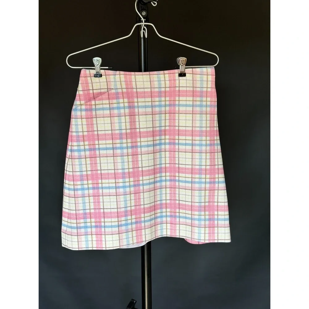 Vintage 1970s DiFini Originals Pastel Plaid Skirt Pink Blue Easter Tennis Skirt
